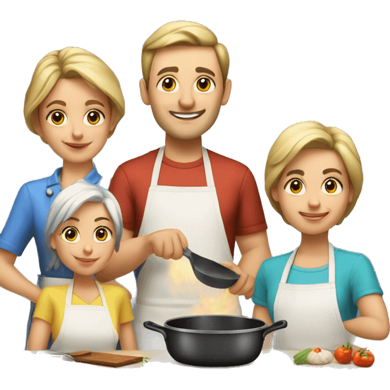 6 caucasian family members cooking emoji