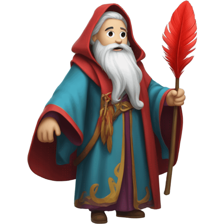 wizard holding a red feather emoji