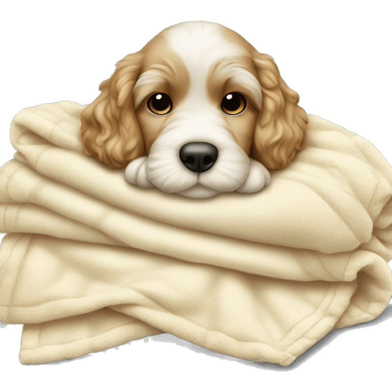 Cream cockapoo puppy sleep in blanket emoji