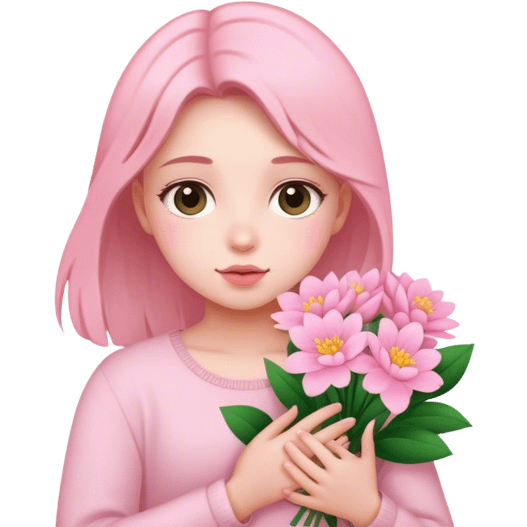 Me holding baby pink flowers  emoji