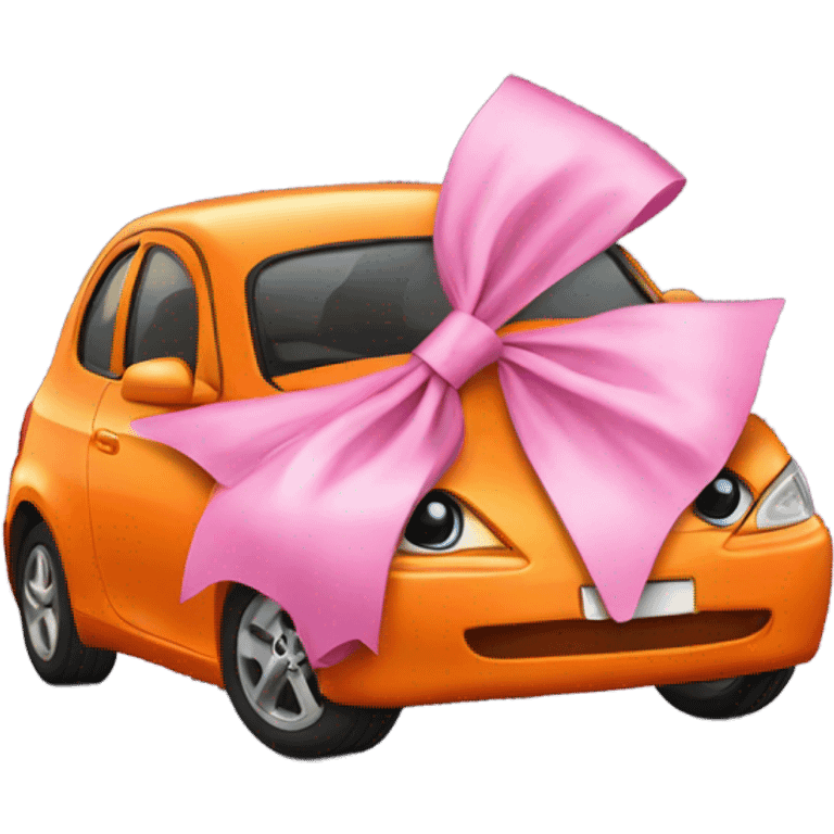 an orange car with a pink bow emoji