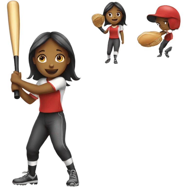 Little girl playing softball with a sandwich emoji