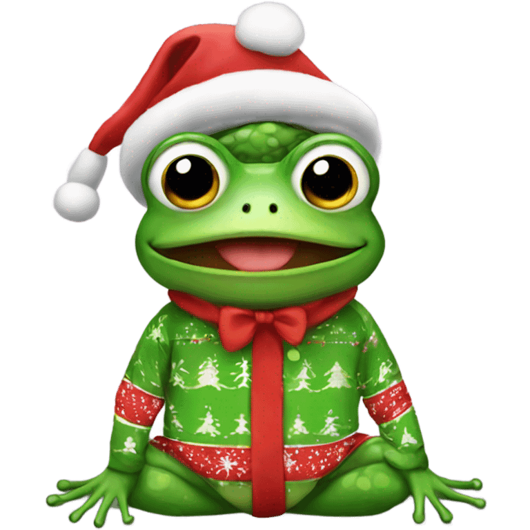 Frog in Christmas pjs emoji