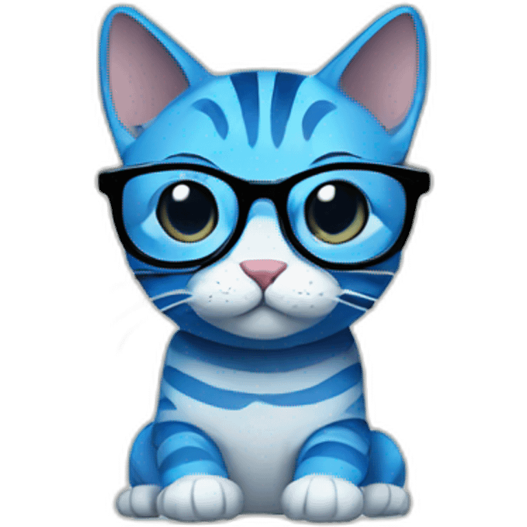 striped blue cat with glasses emoji