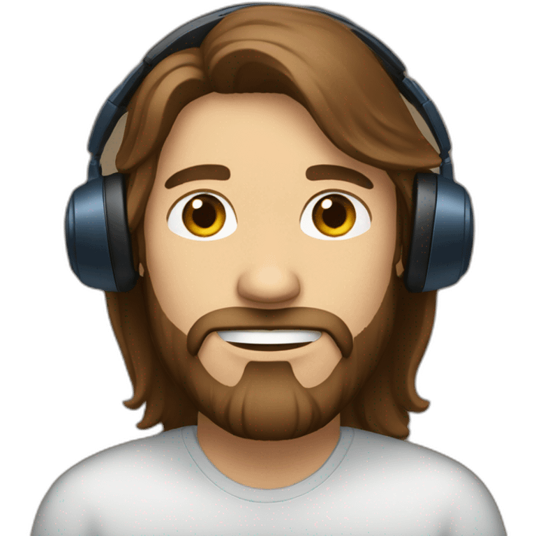 man long brown hair, beard and blue eyes wearing headphones emoji