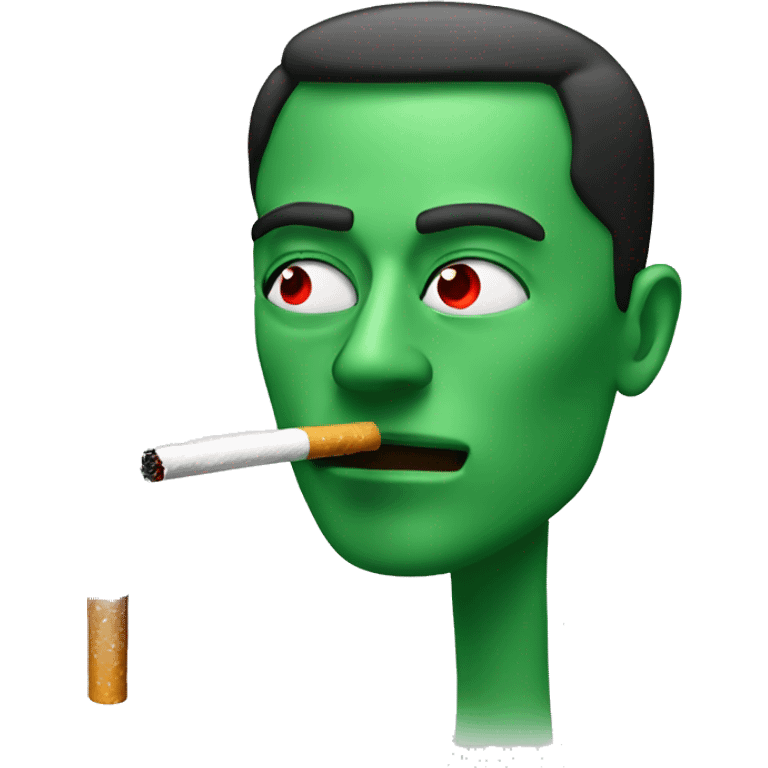 Man smoking a cigarette with green smoke and red eyes emoji