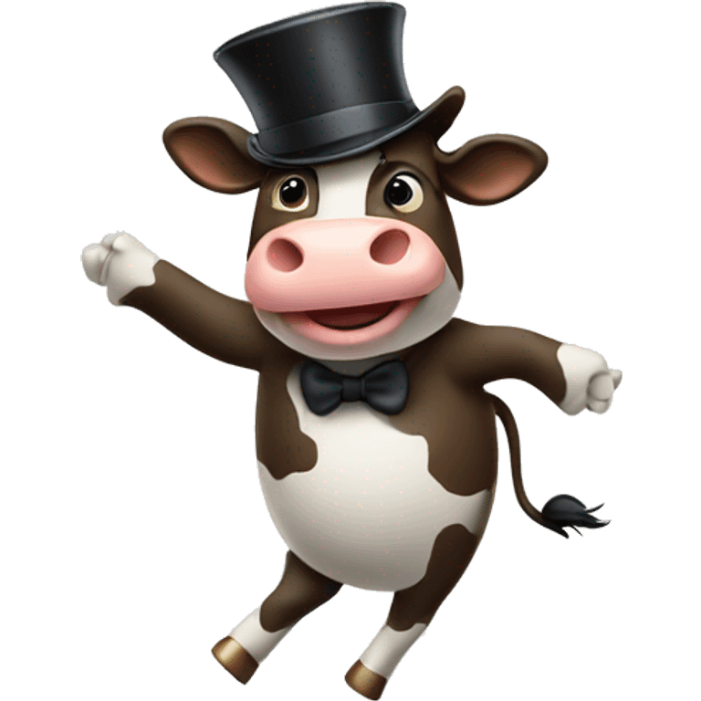 Cow wearing a top hat dancing emoji