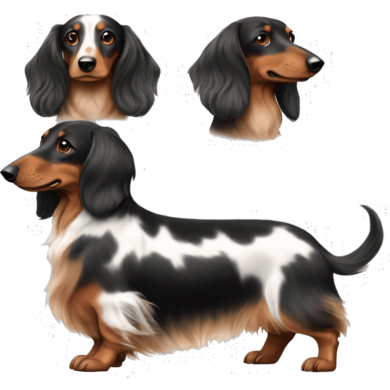 Black & brown Merle long haired Dachshund full body. No white emoji