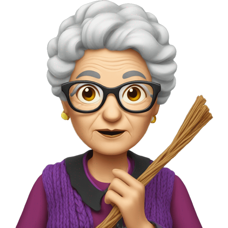 smart granny witch with glasses knitting emoji