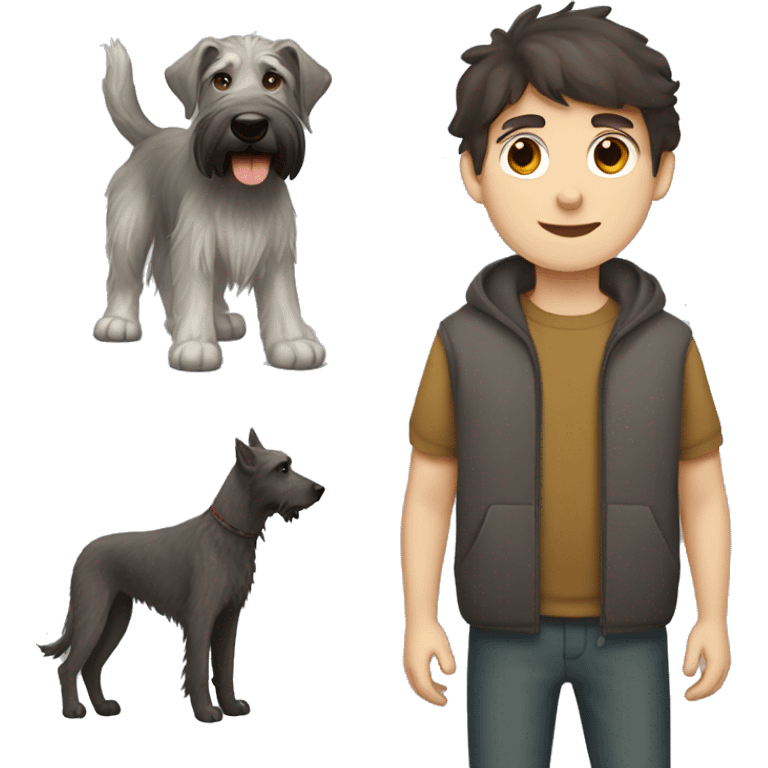 Dark brown hair boy and Irish wolfhound dog  emoji