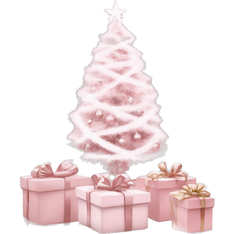 Light pink Christmas gifts under a white Christmas tree  emoji