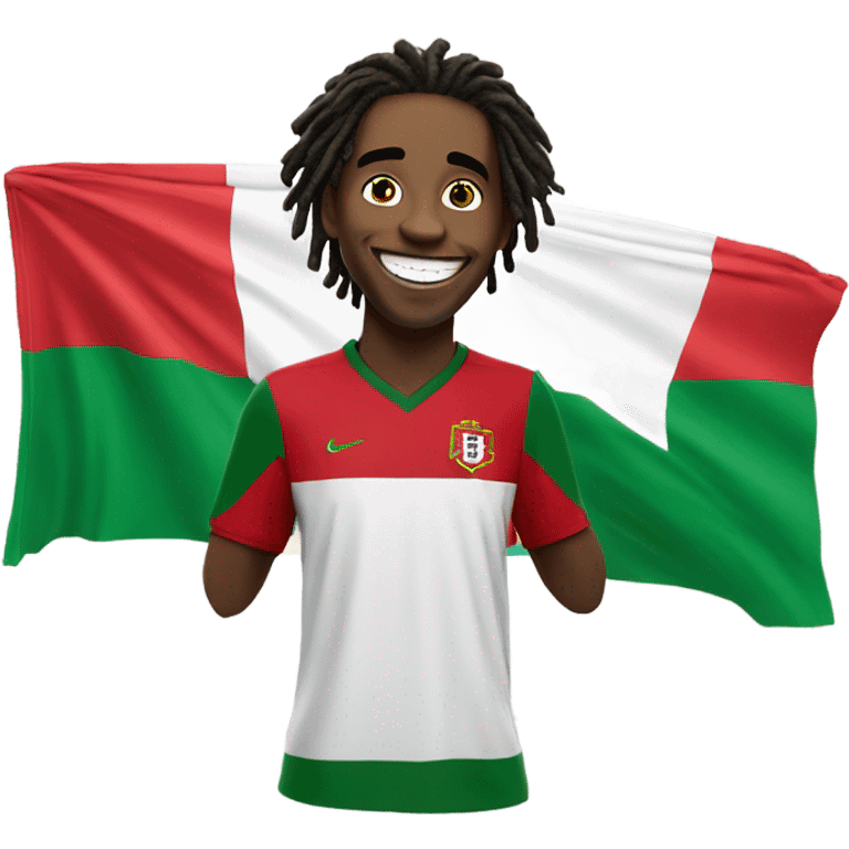  Young black man- short dread locks-  no facial hair laughing Portugal jersey lean crazy smile  emoji