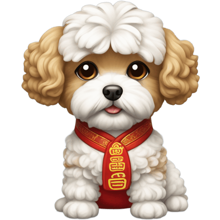 maltipoo wearing chinese customs in red emoji