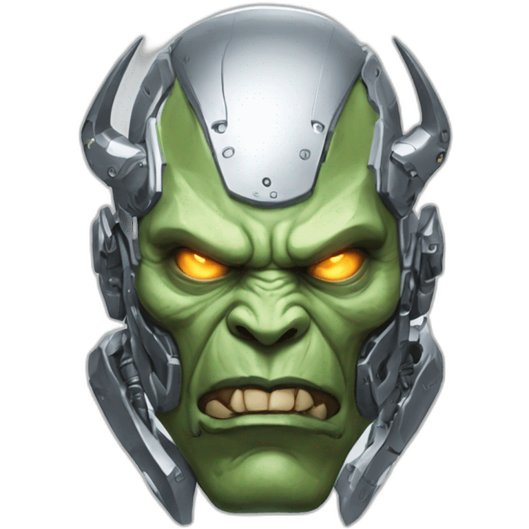 Cyber futuristic silver orc robot face with big orc tusks emoji