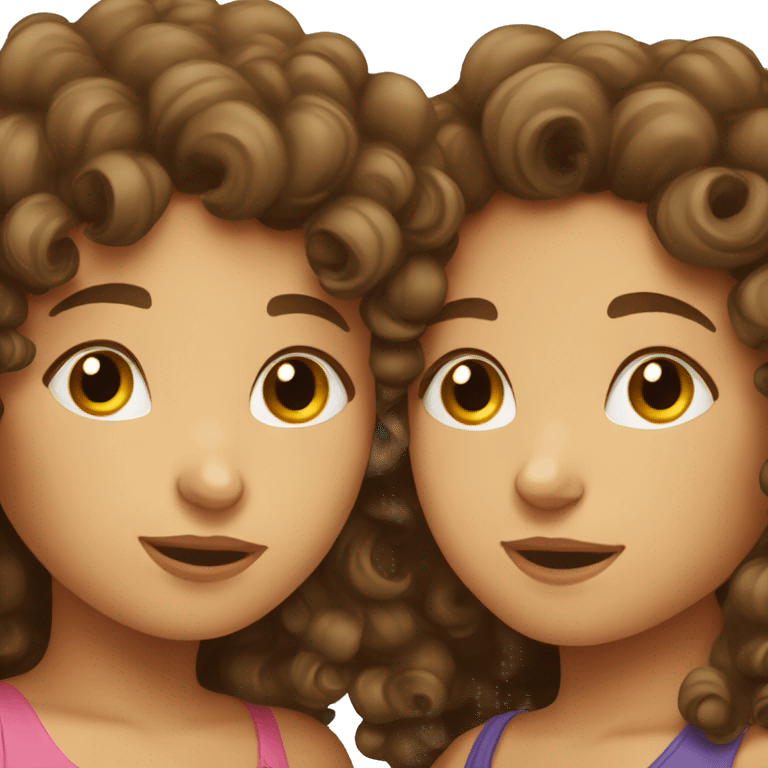 two curly haired brunette girls kissing emoji