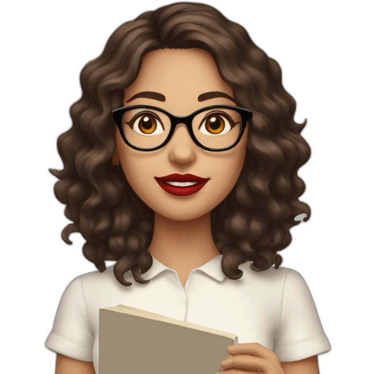 young-woman-with-glasses-and-red-lipstick-and-medium-length-wavy-brunette-hair-holding-a-book emoji