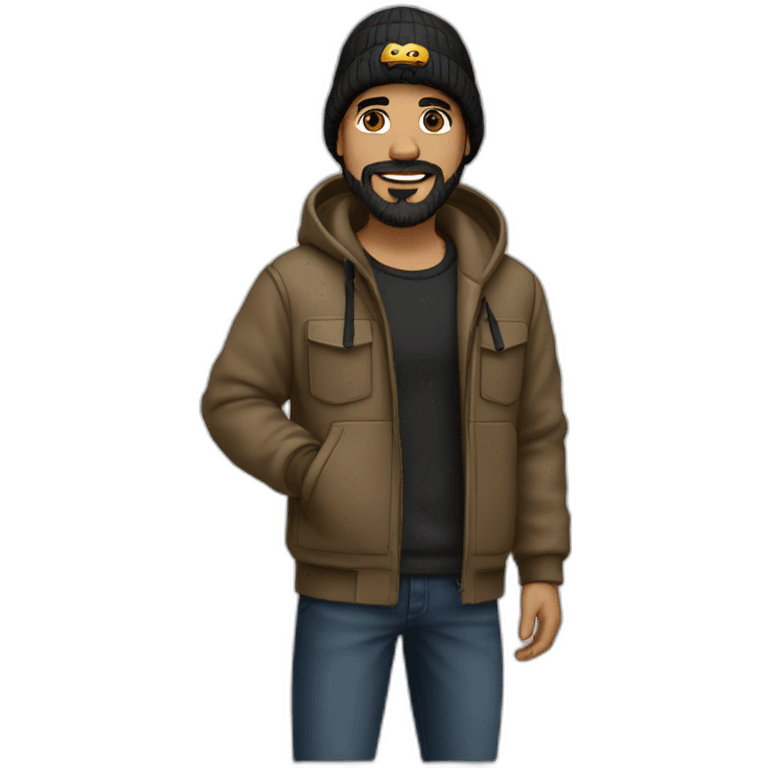 guy hoodie guy light brown skin fishing beanie and mustache and beard black hair emoji