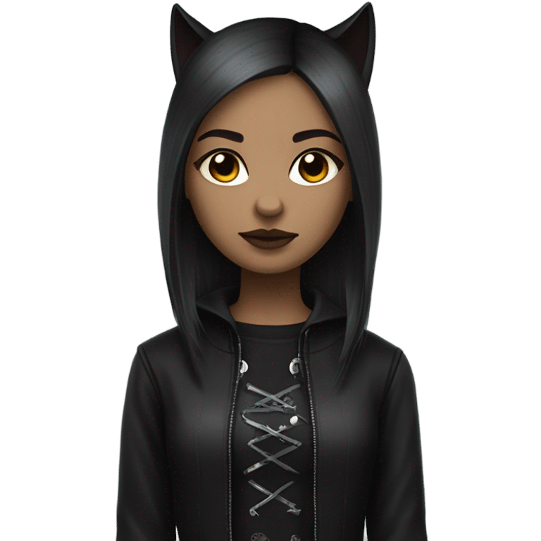 Make a girl with light skin and dark brown straight hair with wolf haircut and wearing a gothic style clothes  emoji