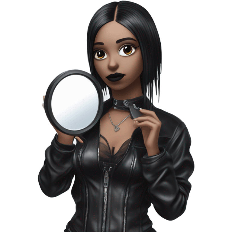 Hyper Realistic Goth victoria secret model looking into a handheld mirror  emoji