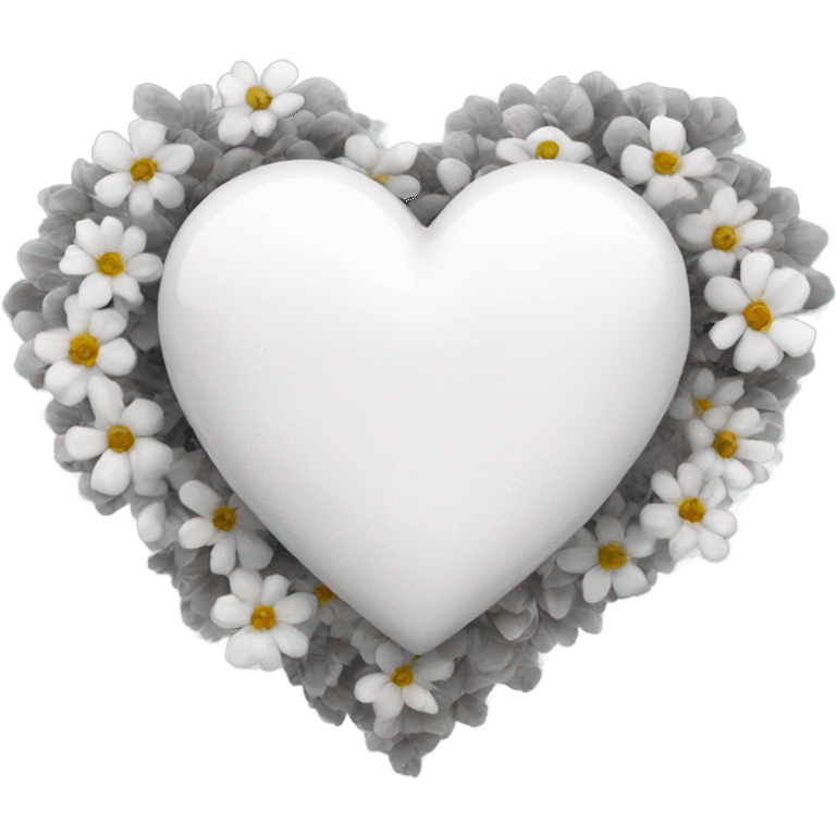 A white glossy heart with nice grey flowers around it emoji