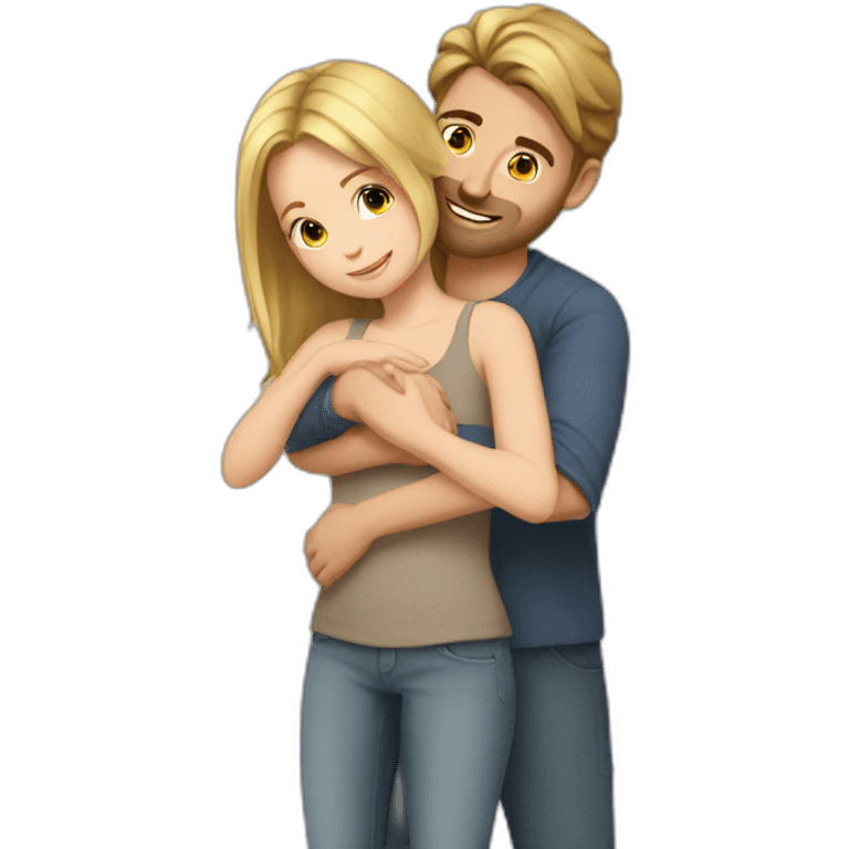 Hug blond girl brown-hair man emoji