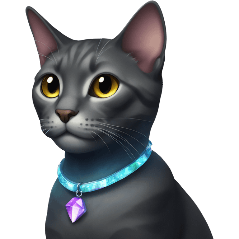 Cat wearing Dark iridescent crystal collar glowing emoji