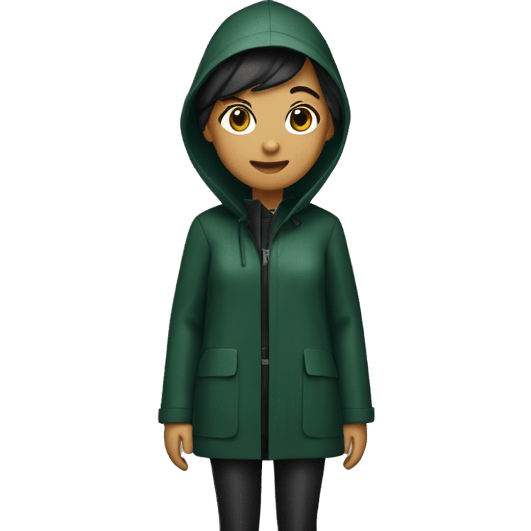 a skinny woman wearing a dark-green raincoat and black pants and dark-blue rainboots emoji