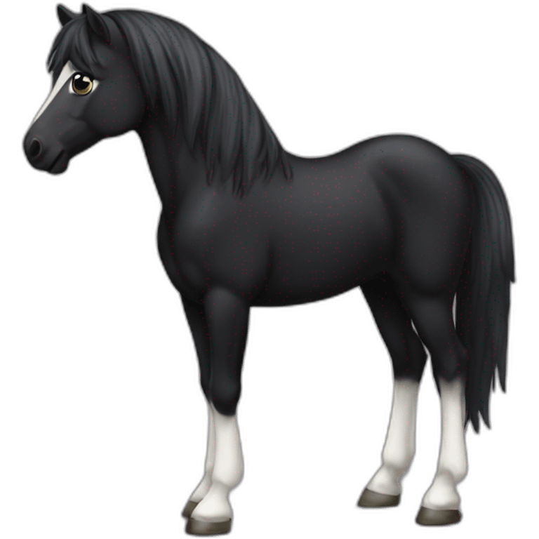 A pony with a black body and a white tall emoji