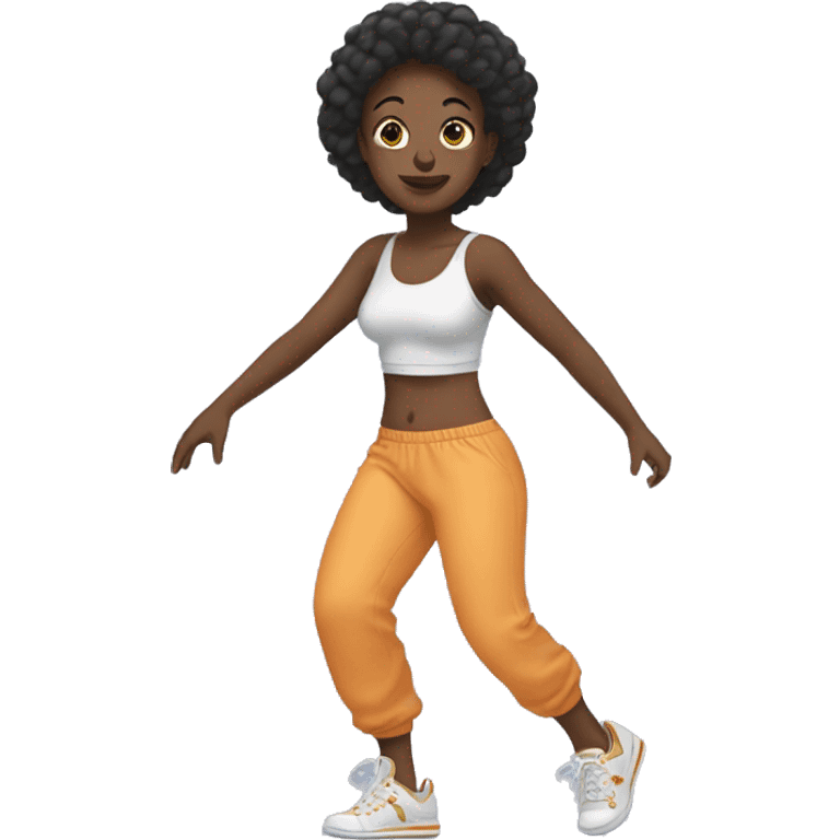 Girl dancing in bra top and parachute pants in sneakers  emoji