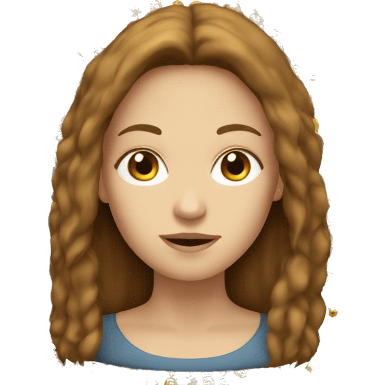 White woman with long brown hair reading emoji