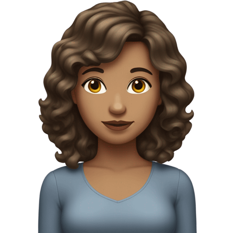 brunette girl with wavy hair and side bangs with a female desing emoji