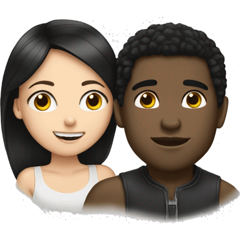 black guy kisses white girl with black hair emoji