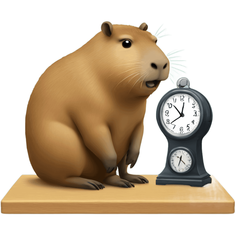 Worried capybara checking clock emoji