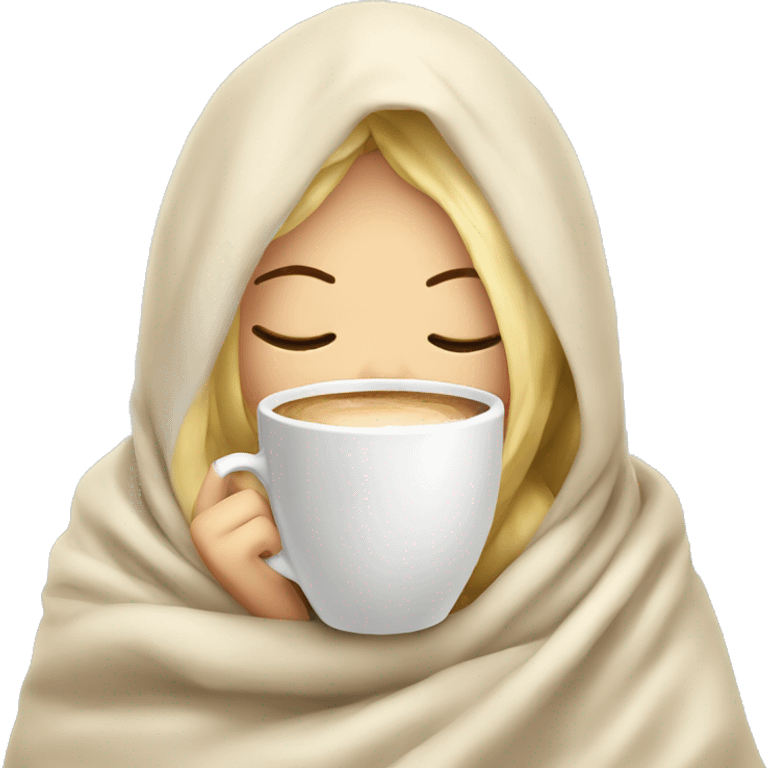 girl inside a blanket sipping coffee eyes closed blonde emoji