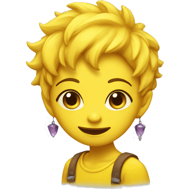 Female Cute Monster with Yellow shirt and earrings exploring the nature  emoji