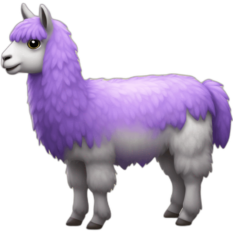 a purple llama with gradients white spots and with a yellow-blue mat on its back emoji