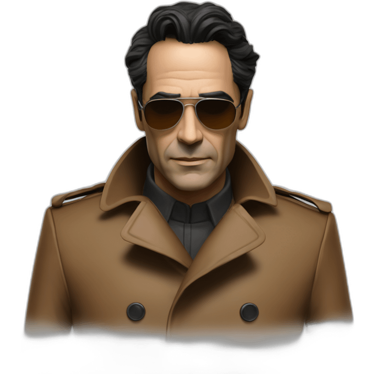 Ben Chaplin futuristic brown trench coat emoji