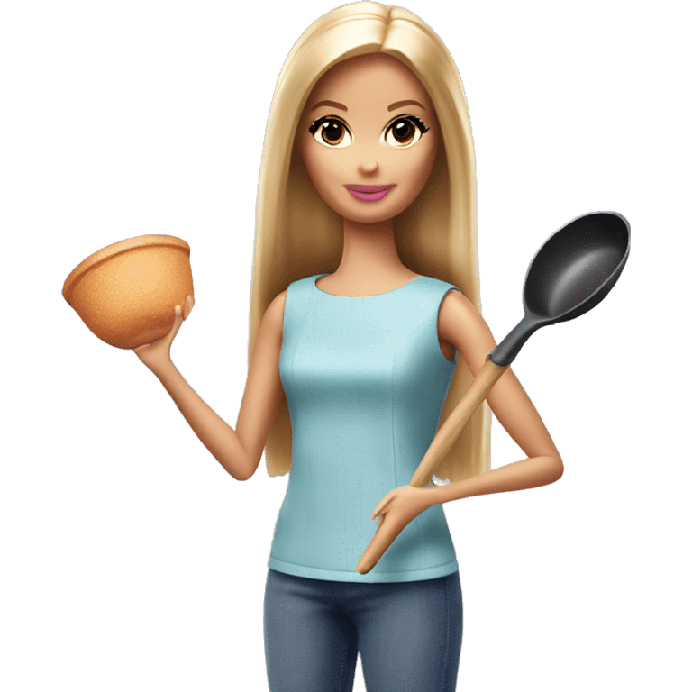 Barbie holding a frying pan emoji