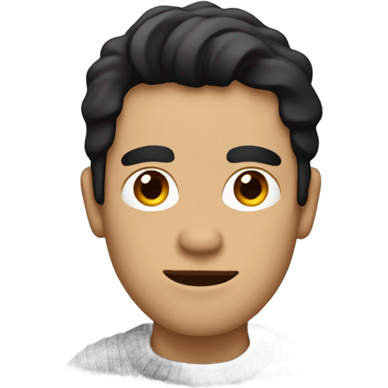 a man with black hair and a sweater with a paper clip diagonally across it. emoji