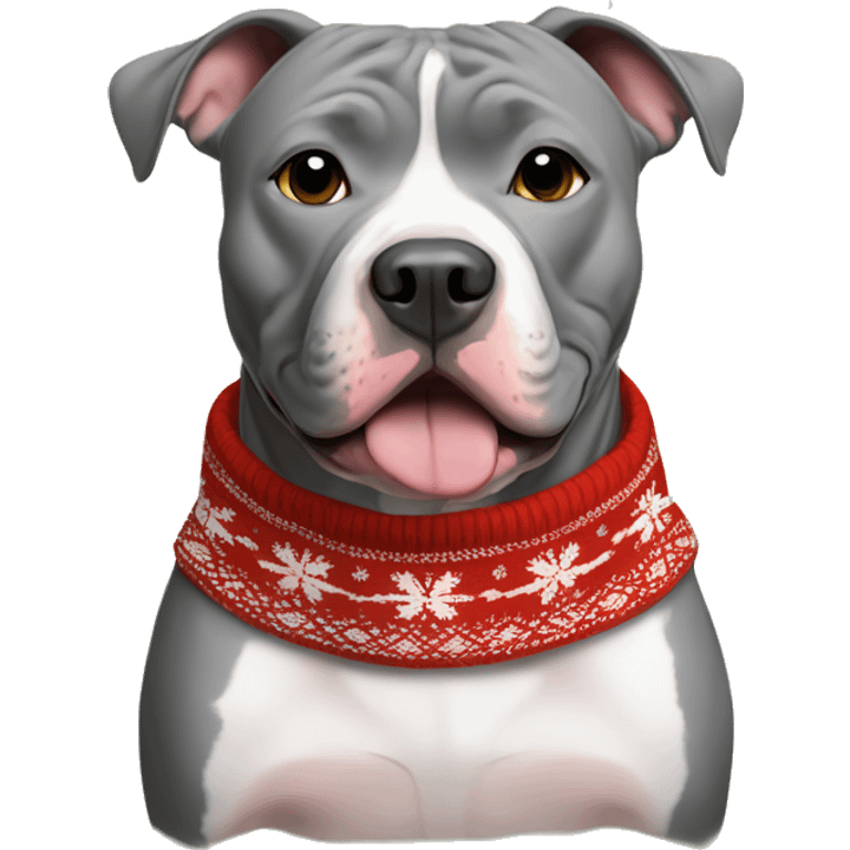 Grey pit bull wearing Christmas sweater  emoji