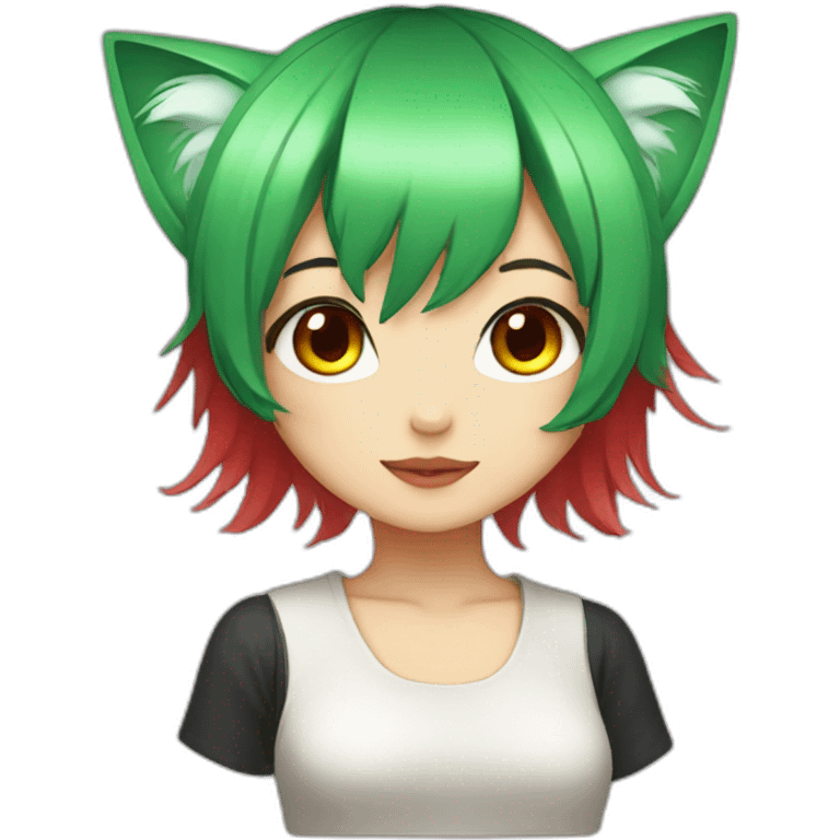 Neko girl with green hair and red eyes emoji