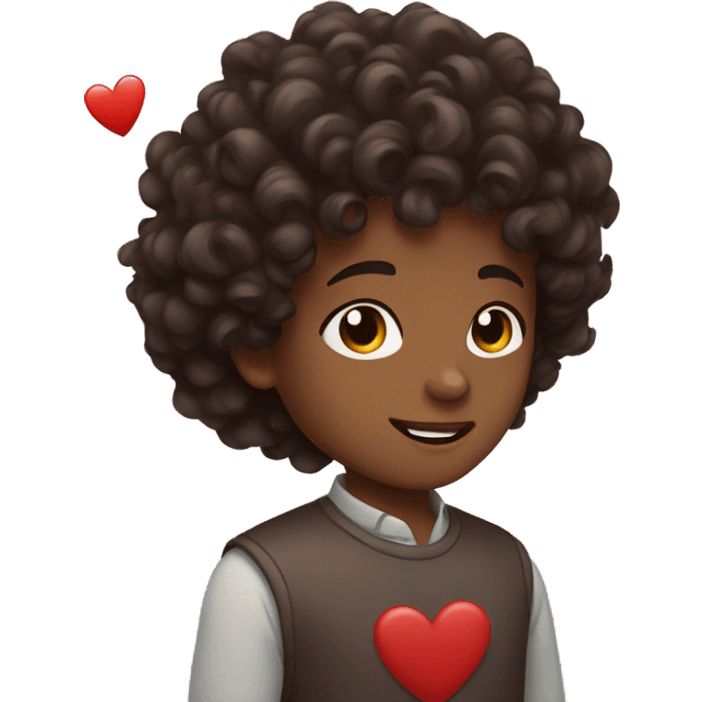 boy with dark brown curly hair with hearts around him emoji