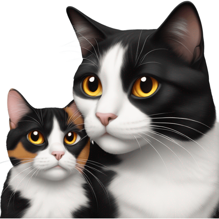 Tuxedo cat and calico cat cuddling emoji