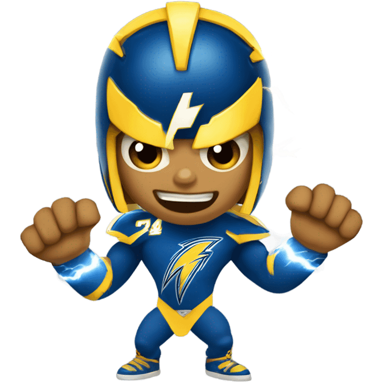 Chargers mascot holding lightning bolts in each hand zues style with a storm in the background  emoji