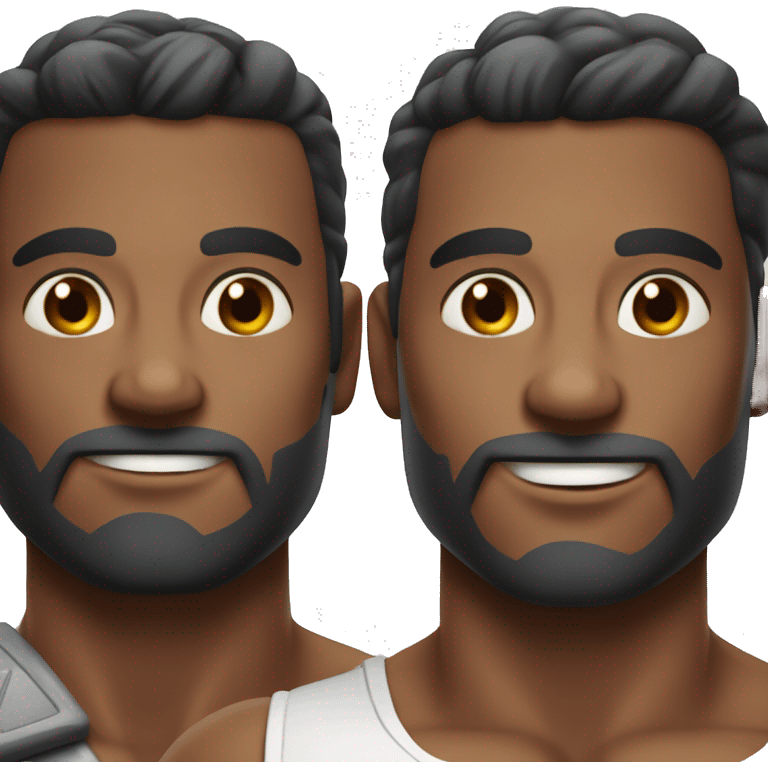 2 muscular men talkung. close up emoji