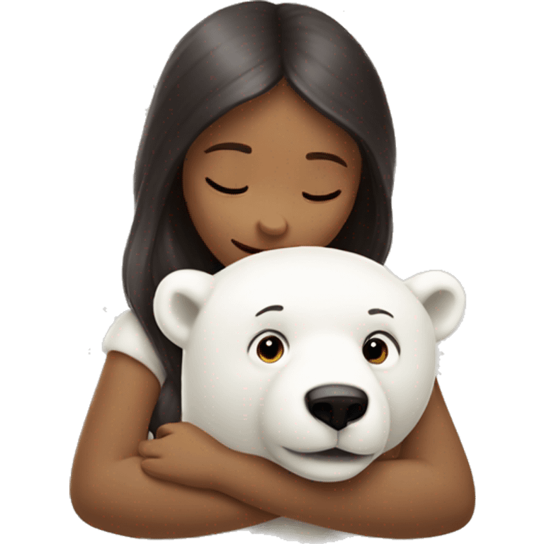 Girl hugging polar bear toy emoji