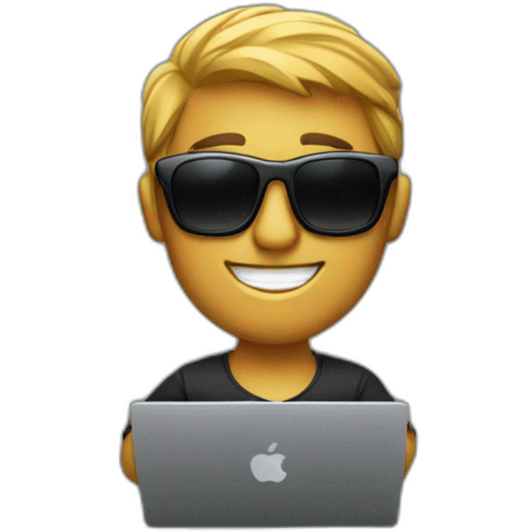 a tech man with sunglasses typing in macbook pro 14 inch emoji