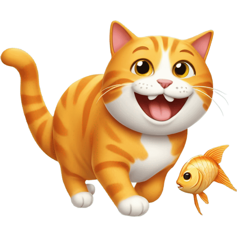 Happy orange cat with a fish emoji