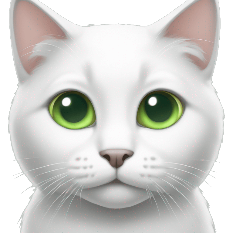 A white cat with her ears and tail black and green eyes emoji