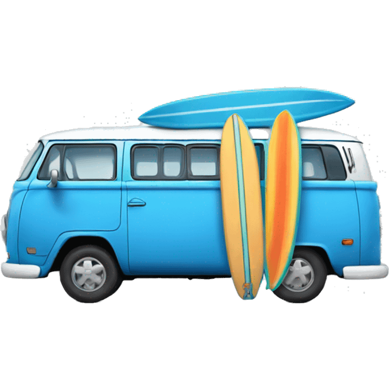 Blue Hippie van with surf boards on top emoji